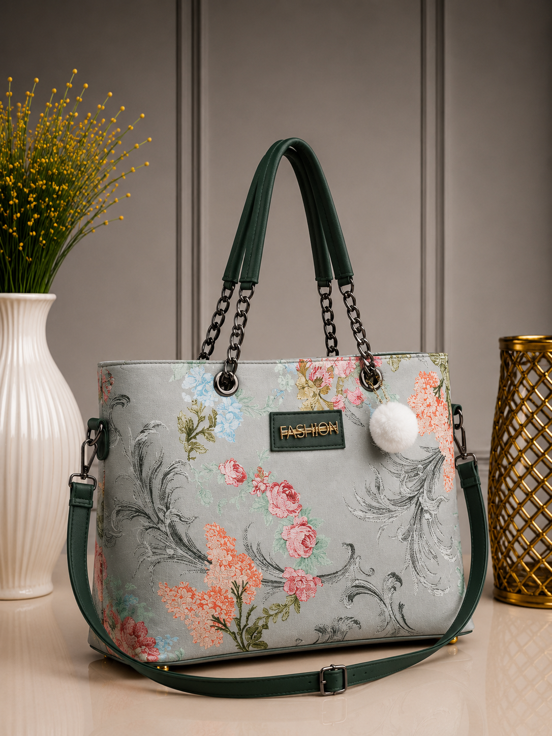 Floral Elegance Black Tote Bag