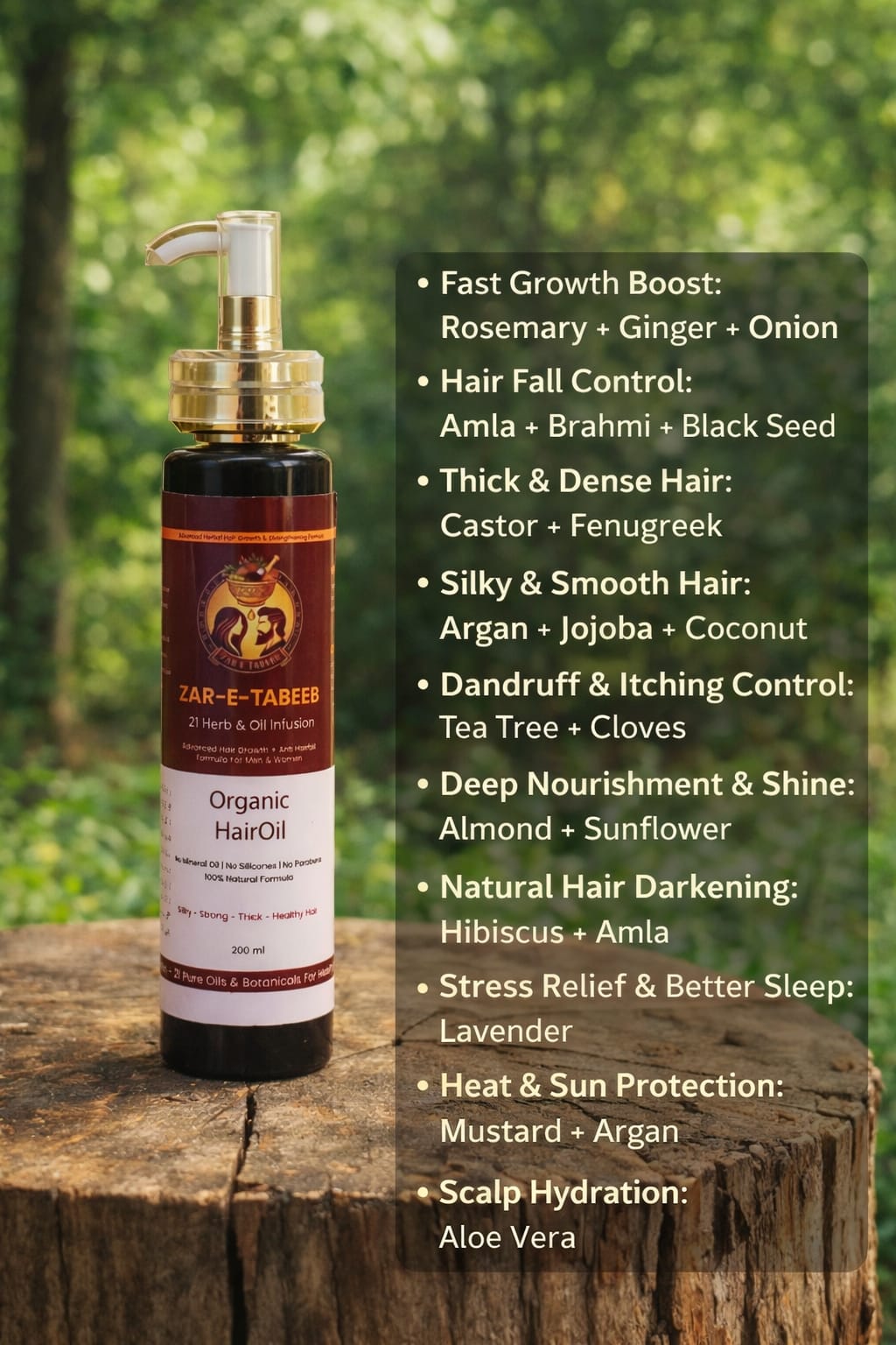 Zar-e-Tabeeb Hair Oil – 100% Organic | Anti Hair Fall, Fast Growth, Dandruff Control | 21 Herbal Ingredients | 120ml & 200ml